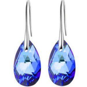 Silver Plated Blue Zircon Crystal Drop Earrings